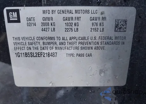 2014 Chevrolet Malibu 1Ls z USA, uszkodzony, nr VIN 1G11B5SL2EF218487